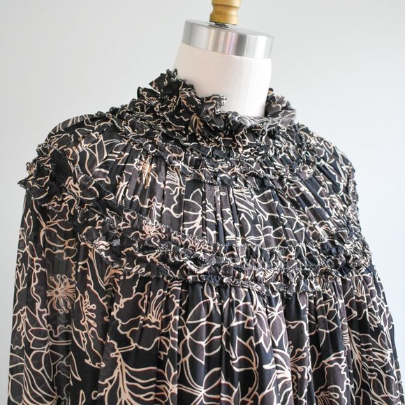 Nicholas Floral Neck Ruffle / Gathered Floral Long Sleeve Blouse - Picture 5 of 11